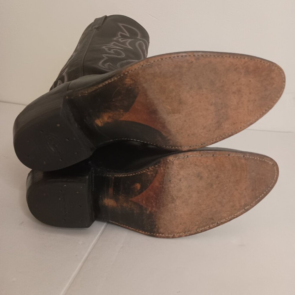 Cowtown Men’s Black Western Cowboy Boots White Embroidery Size 11.5 - Picture 11 of 15